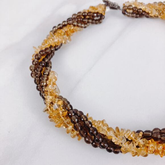 VTG Necklace Sterling Clasp Citrine and Smoky Quartz Beads, 90s Choker, Princess - Picture 3 of 10